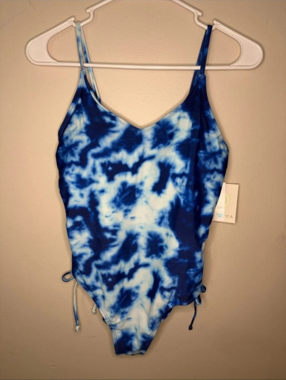 Cyn & Luca Tie-Dye Blue One-Piece Swimsuit with Side Ties